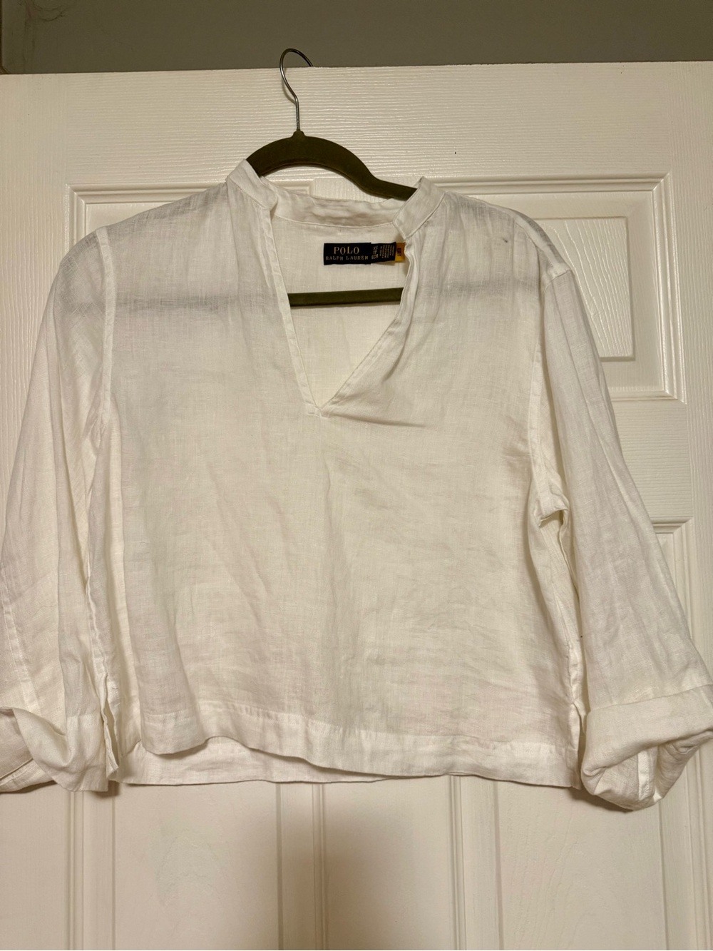Polo by Ralph Lauren White Linen V-Neck Women's Top Linen